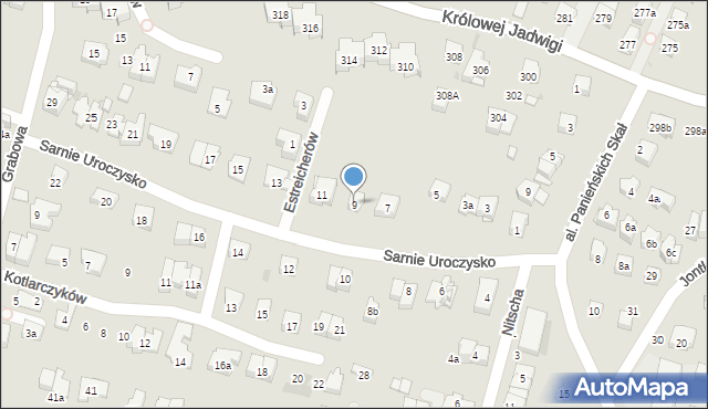 Kraków, Sarnie Uroczysko, 9, mapa Krakowa