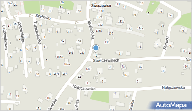 Kraków, Sawiczewskich Józefa i Floriana, 1, mapa Krakowa