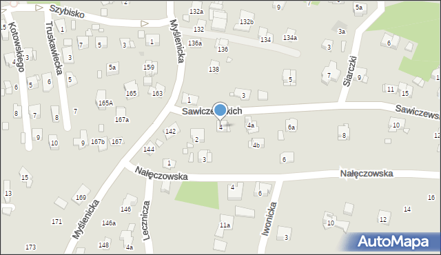 Kraków, Sawiczewskich Józefa i Floriana, 4, mapa Krakowa