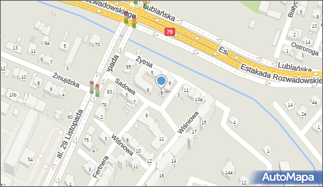 Kraków, Sadowa, 8, mapa Krakowa