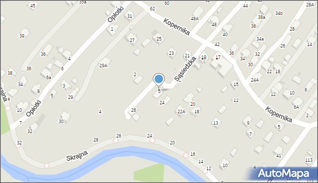 Krosno, Sąsiedzka, 5, mapa Krosna
