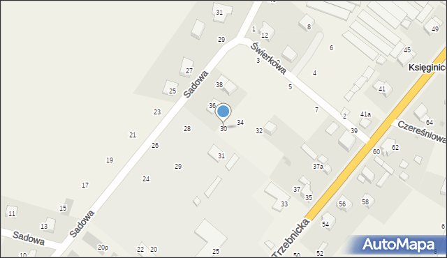 Księginice, Sadowa, 30, mapa Księginice