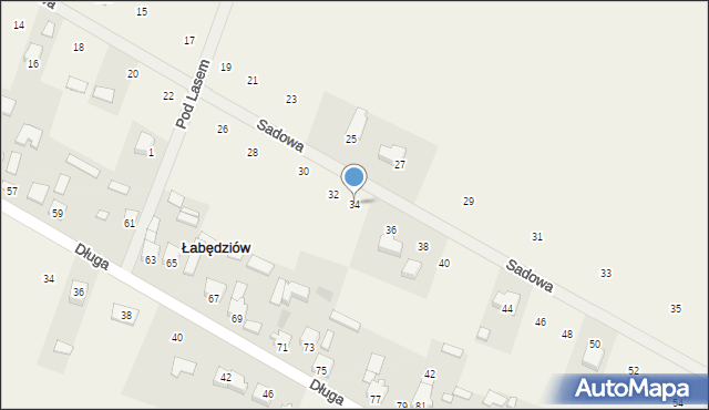 Łabędziów, Sadowa, 34, mapa Łabędziów