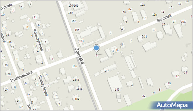 Łódź, Sasanek, 1, mapa Łodzi