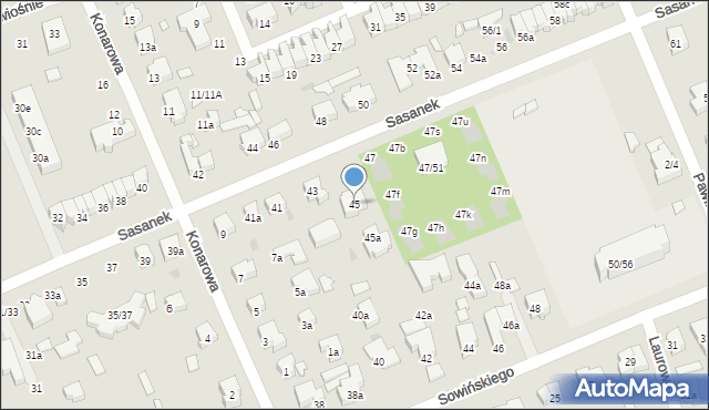 Łódź, Sasanek, 45, mapa Łodzi