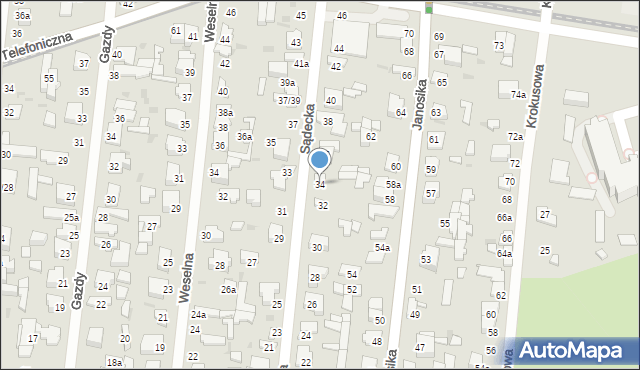 Łódź, Sądecka, 34, mapa Łodzi