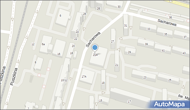 Łódź, Sacharowa Andrieja, 21A, mapa Łodzi