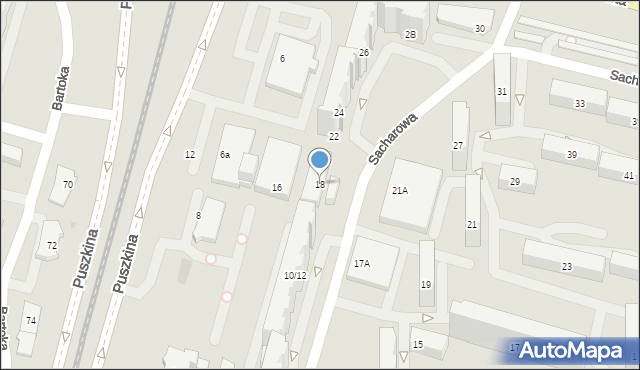 Łódź, Sacharowa Andrieja, 18, mapa Łodzi