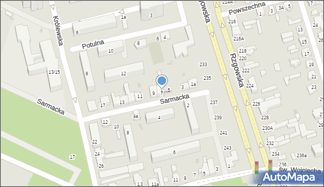 Łódź, Sarmacka, 7, mapa Łodzi