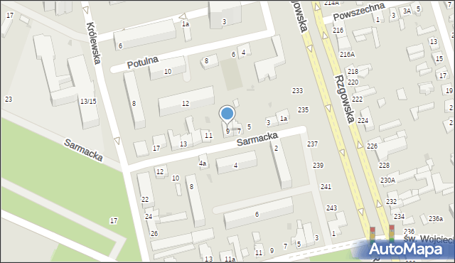 Łódź, Sarmacka, 9, mapa Łodzi