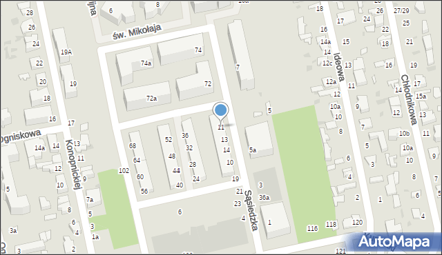 Łódź, Sąsiedzka, 11, mapa Łodzi