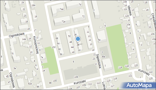 Łódź, Sąsiedzka, 28, mapa Łodzi