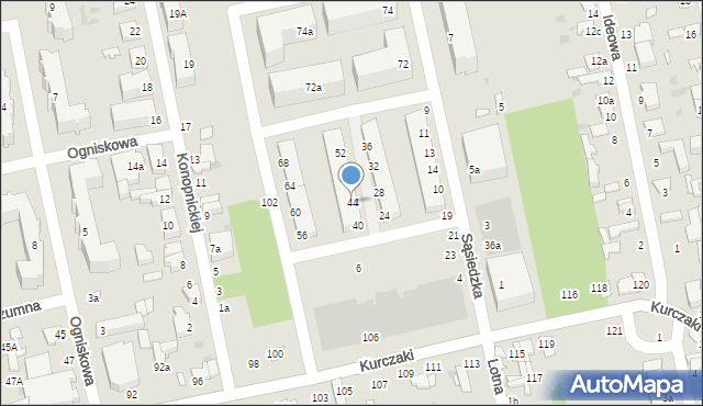 Łódź, Sąsiedzka, 44, mapa Łodzi