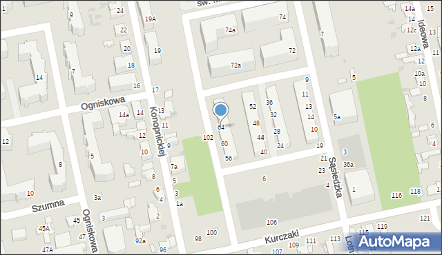 Łódź, Sąsiedzka, 64, mapa Łodzi