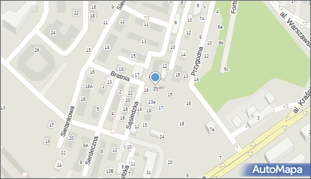 Lublin, Sąsiedzka, 23, mapa Lublina