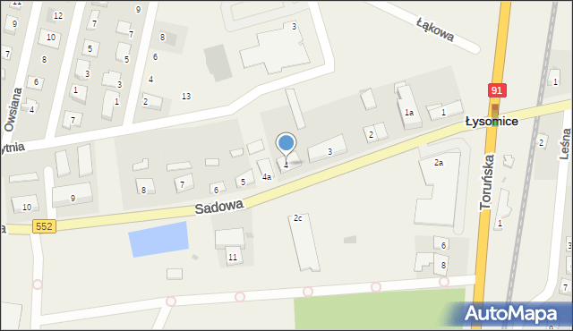 Łysomice, Sadowa, 4, mapa Łysomice