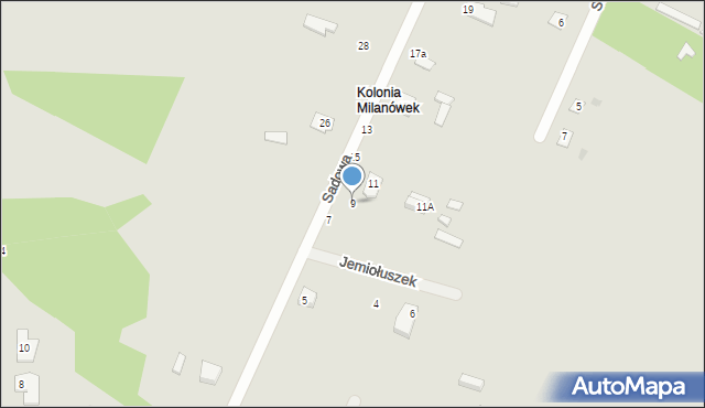 Milanówek, Sadowa, 9, mapa Milanówek