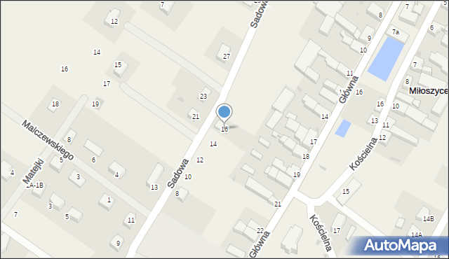 Miłoszyce, Sadowa, 16, mapa Miłoszyce