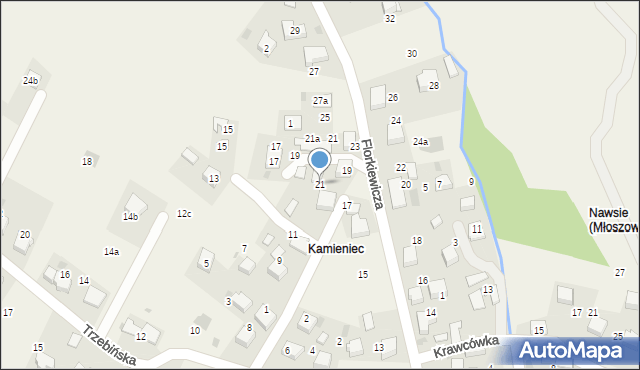 Młoszowa, Sąsiedzka, 21, mapa Młoszowa