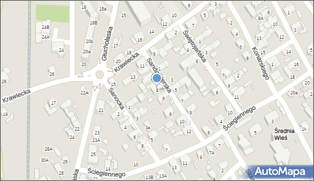 Nysa, Sandomierska, 4, mapa Nysy