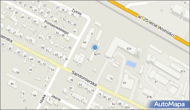 Ostrowiec Świętokrzyski, Sandomierska, 75, mapa Ostrowiec Świętokrzyski