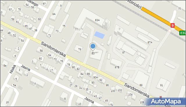 Ostrowiec Świętokrzyski, Sandomierska, 83, mapa Ostrowiec Świętokrzyski