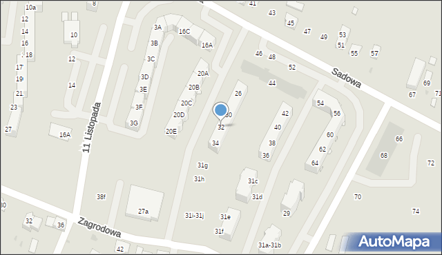 Oświęcim, Sadowa, 32, mapa Oświęcimia