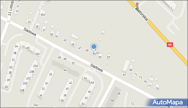 Oświęcim, Sadowa, 51, mapa Oświęcimia