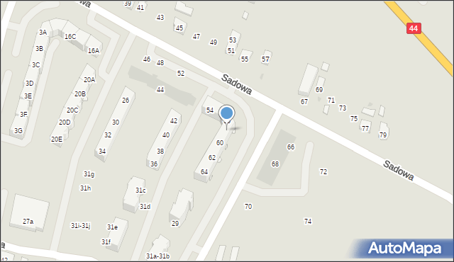 Oświęcim, Sadowa, 58, mapa Oświęcimia