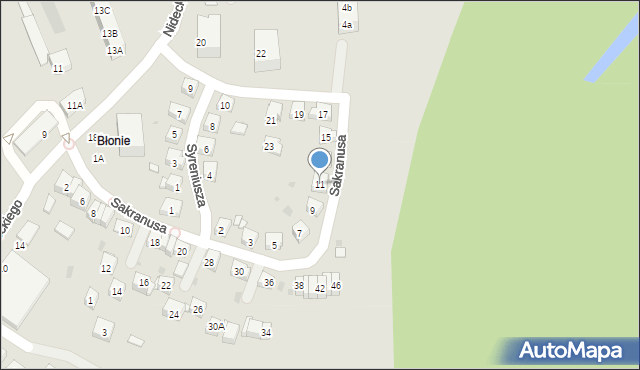 Oświęcim, Sakranusa Jana, 11, mapa Oświęcimia