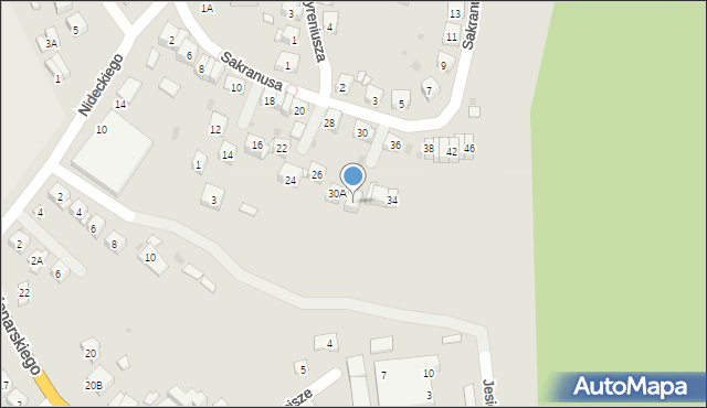 Oświęcim, Sakranusa Jana, 32, mapa Oświęcimia