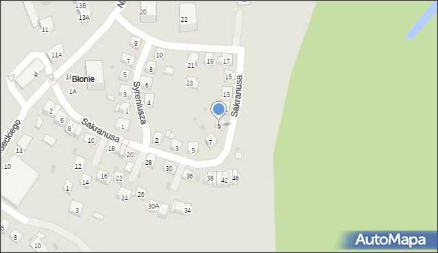 Oświęcim, Sakranusa Jana, 9, mapa Oświęcimia