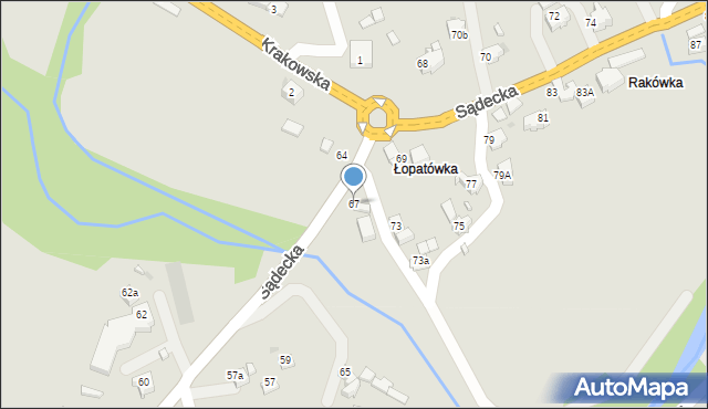 Rabka-Zdrój, Sądecka, 67, mapa Rabka-Zdrój