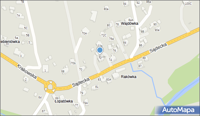 Rabka-Zdrój, Sądecka, 72, mapa Rabka-Zdrój