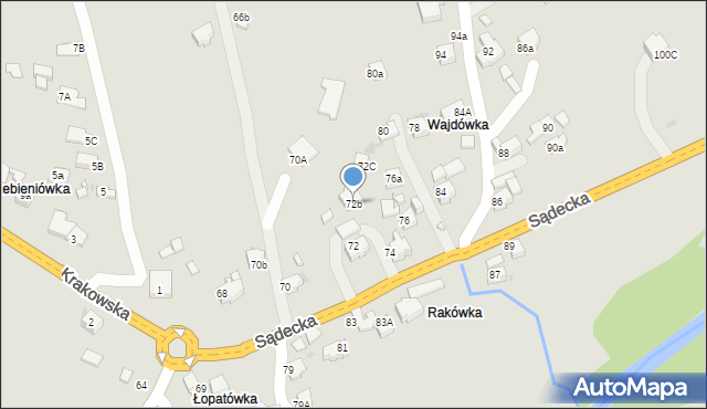 Rabka-Zdrój, Sądecka, 72b, mapa Rabka-Zdrój