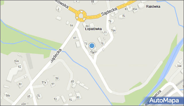 Rabka-Zdrój, Sądecka, 73a, mapa Rabka-Zdrój