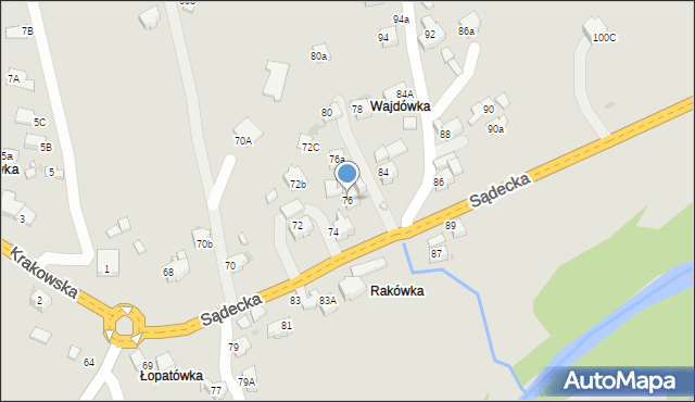 Rabka-Zdrój, Sądecka, 76, mapa Rabka-Zdrój
