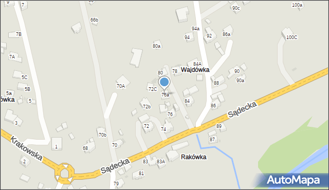 Rabka-Zdrój, Sądecka, 76a, mapa Rabka-Zdrój