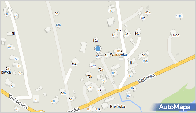 Rabka-Zdrój, Sądecka, 80, mapa Rabka-Zdrój