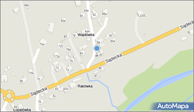 Rabka-Zdrój, Sądecka, 86, mapa Rabka-Zdrój