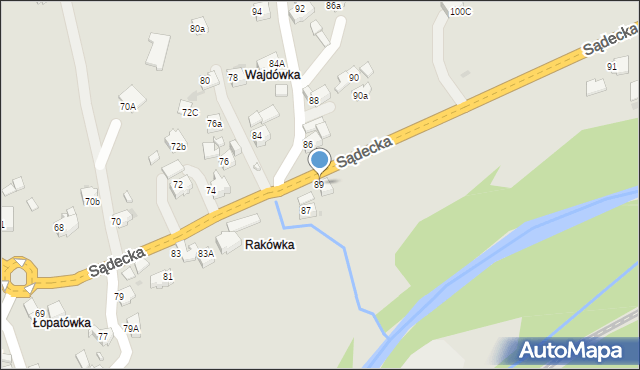 Rabka-Zdrój, Sądecka, 89, mapa Rabka-Zdrój