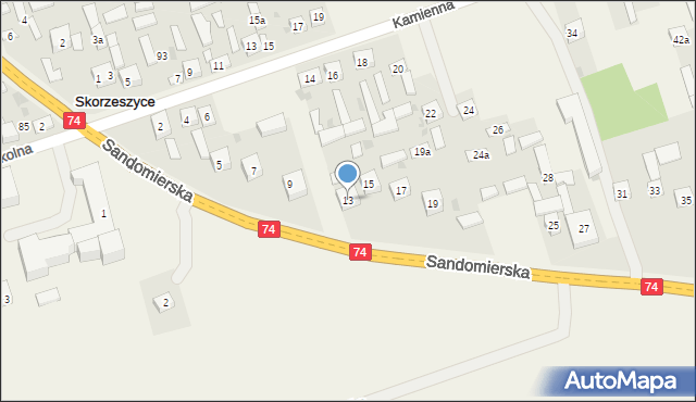 Skorzeszyce, Sandomierska, 13, mapa Skorzeszyce