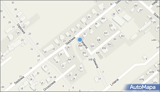 Skórzewo, Sadowa, 30A, mapa Skórzewo