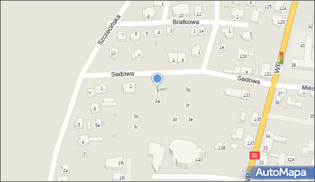 Słubice, Sadowa, 3, mapa Słubice