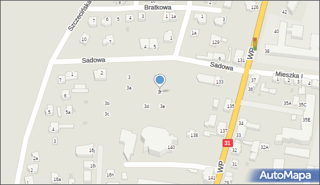 Słubice, Sadowa, 3f, mapa Słubice