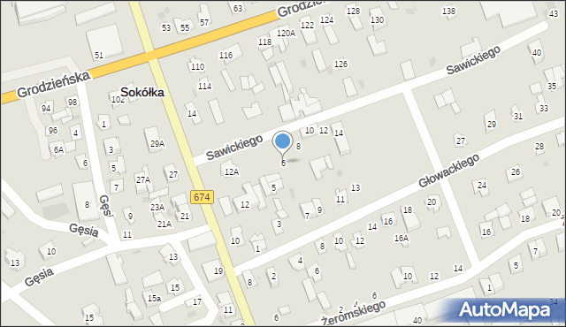 Sokółka, Sawickiego Adolfa, 6, mapa Sokółka