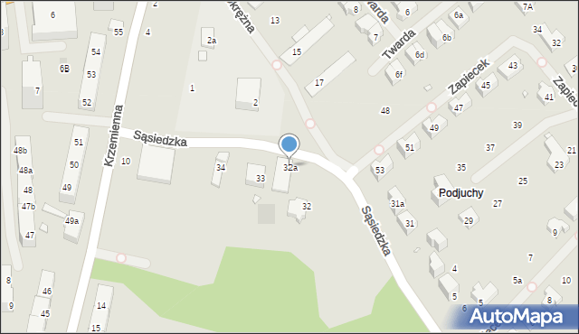 Szczecin, Sąsiedzka, 32a, mapa Szczecina