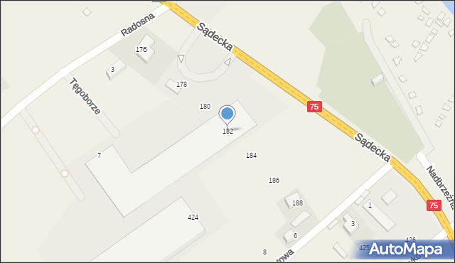 Tęgoborze, Sądecka, 182, mapa Tęgoborze