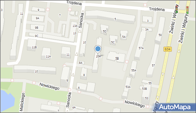 Warszawa, Sanocka, 10A, mapa Warszawy