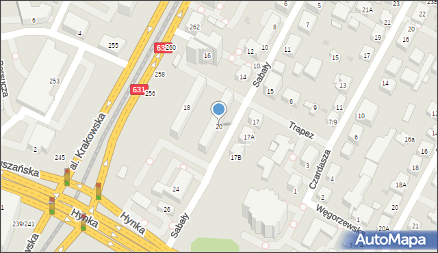 Warszawa, Sabały, 20, mapa Warszawy